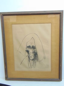 Etching, portrait woman with habit, signed Jansem (Jean), edition 39/50, 25.75" by 21.75"