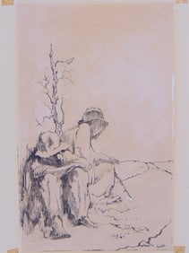 Drawing, "Waiting for Godot", signed Gillette (Henry Sampson), 16.25" by 11.5"
