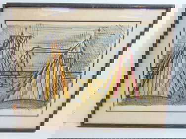 Lithograph in color, "Les Tentes", signed Bernard Buffet, 75/75, 25.75" by 30.75"