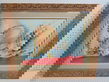 Painting, still-life with plate, wine bottle & candle, signed Franc J. Bourgeois, watercolor, in