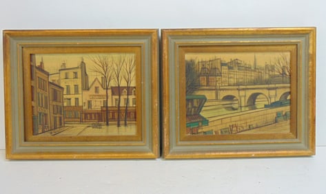 Pair paintings, Paris scenes, signed P. Lambert (Paul), oil on canvas, very faint writing on reverse