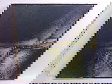 Painting, abstract, signed (reverse) Chab (Victor), oil on canvas, 25" by 25"