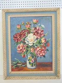 Painting, floral still-life, signed Vukovic, oil on canvas, nicely framed, 31.75" by 25.75"