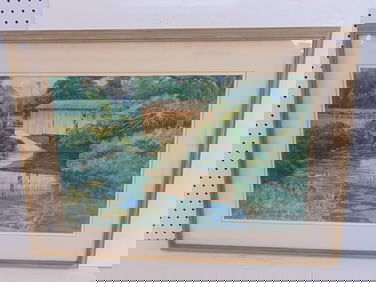 Painting, "Vermont Covered Bridge", signed Earl Purdy, watercolor, 24.25" by 33.25"