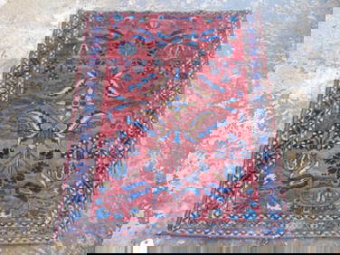 Small Persian carpet, Sarouk, 51" by 41.5", in red (1 of 4)