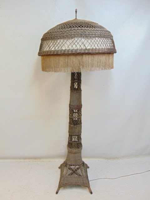 Wicker floor lamp with wicker shade, lamp is 70" tall, shade is 27" in diameter (1 of 5)