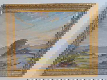 Painting, "Near the Lower Lake, Killarney" signed Sean O'Connor, oil on canvas board, gilt frame,