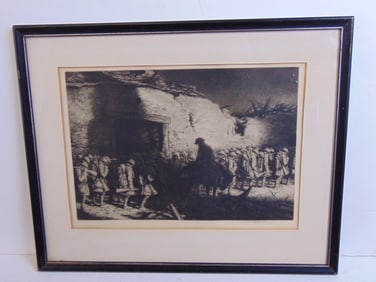 Etching, "Shadows", signed Kerr Eby, 10" by 14.75" plate, frame is 17" by 21"