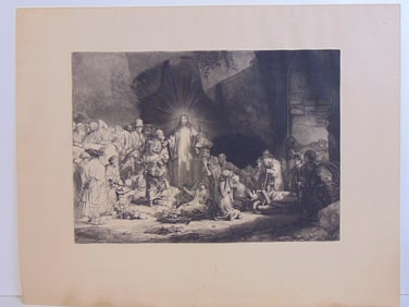Etching, "Christ healing the sick", Rembrandt van Rijn, The Hundred Guilder print, unsigned, 17.5"