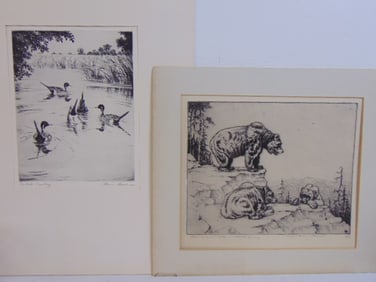 2 etchings, Hans Kleiber & Benson B. Moore, "Pintails Feeding", by Hans Kleiber, signed in pencil,