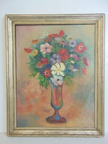 Painting, floral still-life, signed "L.D.S.", oil on canvas, 30.5" by 24.5"