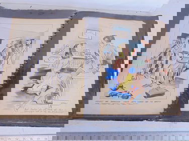 Large portfolio with original cartoons, artwork signed Whittaker (Bill ?) some in color, most are