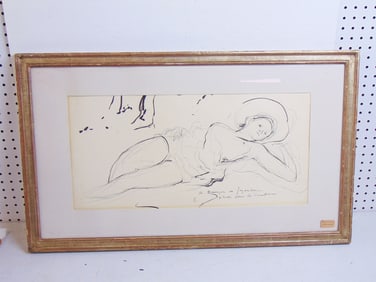 Drawing, "Femme Couchee", by Segonzac ( Andre Albert Marie Dunoyer), 20 1/8" by 33 5/8", "Study for
