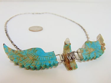 Jewelry. Sterling Native American Navajo Turquoise Eagle necklace, MOP beak, sterling claws,