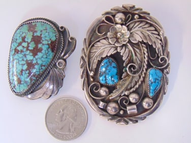 Jewelry. (2) Vintage Bolos sterling Turquoise, green turquoise Bolo signed ET, 0.83 troy oz, stone