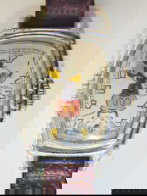 Jewelry. Vintage Mickey Mouse wristwatch, Ingersoll, made in USA, brown leather strap, as is working