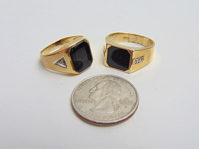 Jewelry. (2) Men's 10kt rings. hallmark 10k KW three diamond chips on each side, 6.55 grams size 9 (1 of 3)