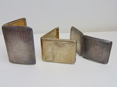 3 Vintage cigarette cases Sterling & other to include Art Deco w/ initials & scroll work, gold wash