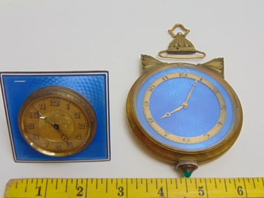 Art Deco 8 day French clock blue guilloche enamel hallmark Argent dore' heart w/ arrow 33596, 935