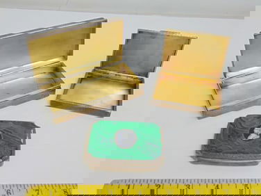 3 Vintage boxes, rib design hallmark TF. & co., h, running lion, & face, 3.78 troy oz, 2 1/2" x 3