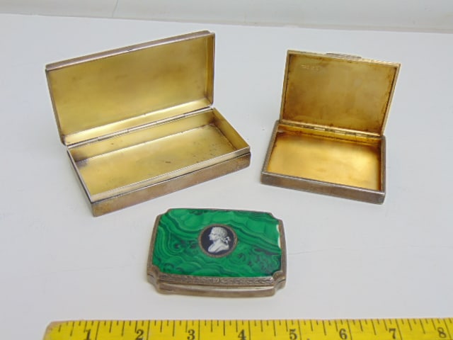 3 Vintage boxes, rib design hallmark TF. & co., h, running lion, & face, 3.78 troy oz, 2 1/2" x 3 (1 of 5)