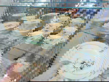 Set Lenox "Pine" pattern porcelain dinnerware, 12 soup plates, 11 dinner plates, 12 cake plates, 12