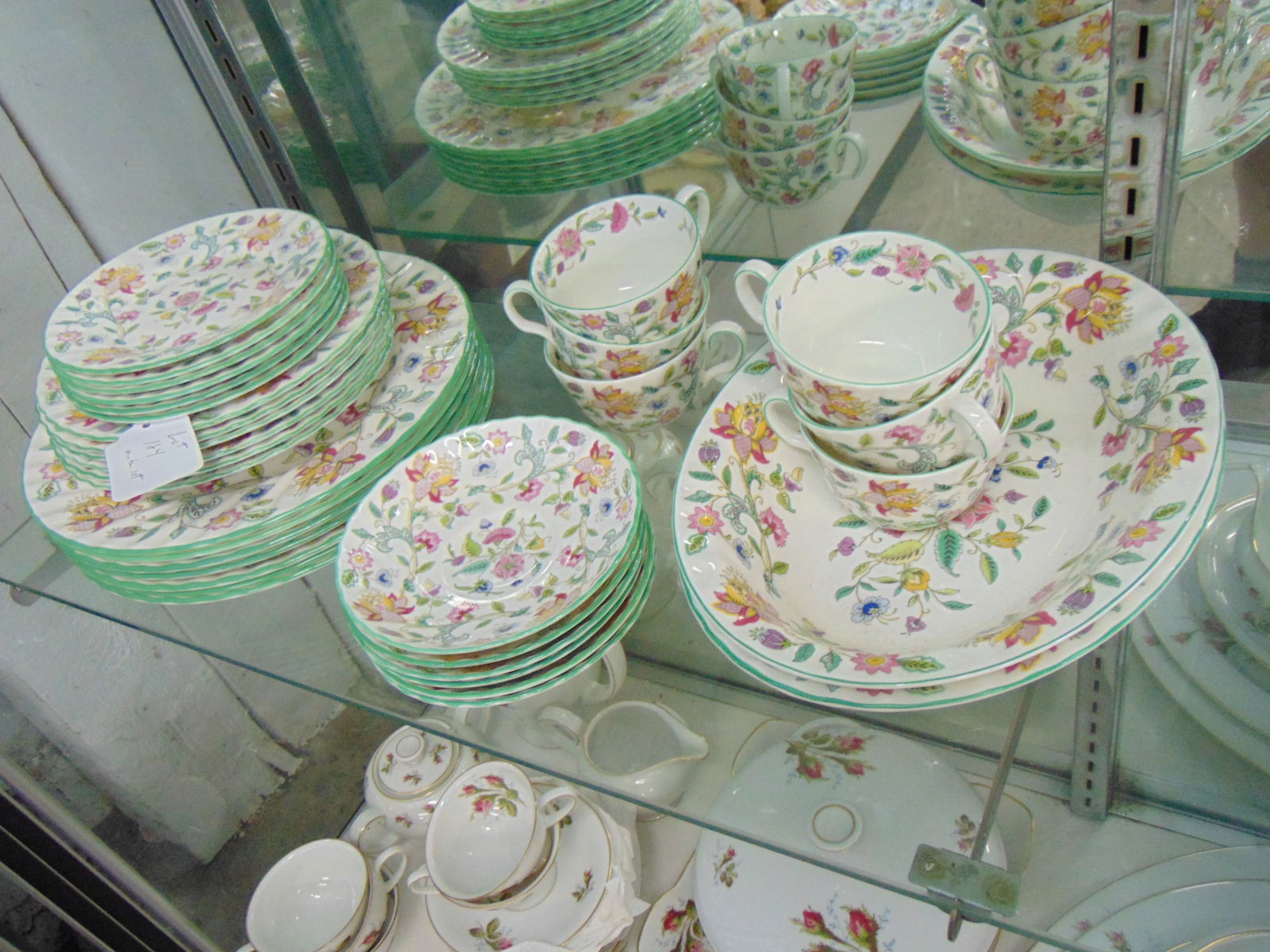 Set Minton china, porcelain dinnerware, "Haddon Hall", 7 dinner plates, 6 bread plates, 6 cake plat (1 of 6)