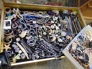 Large lot costume jewelry, watches, bracelets, necklaces, pins, beads lots more, case not included