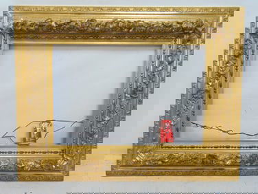 Large fancy carved gilt & gesso picture frame, decorated with flowers, excellent quality, opening is