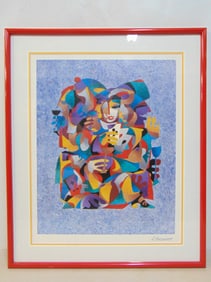 Lithograph, Card Player, signed Anatole Krasnyansky, 27.5" by 23", signed in pencil, no edition (sig