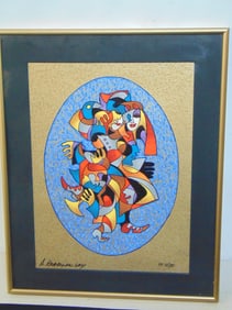 Lithograph, figures, dancers & musicians, signed Anatole Krasnyansky, edition 15/35, 17.5" by 14.25"