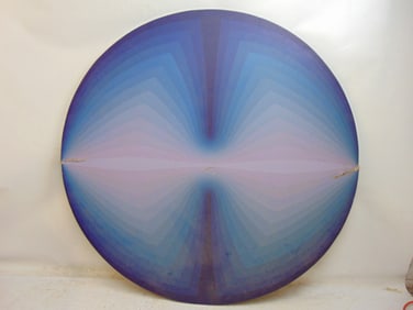 Painting, geometric abstract, "Brian Taylor" written on reverse, acrylic on canvas, round