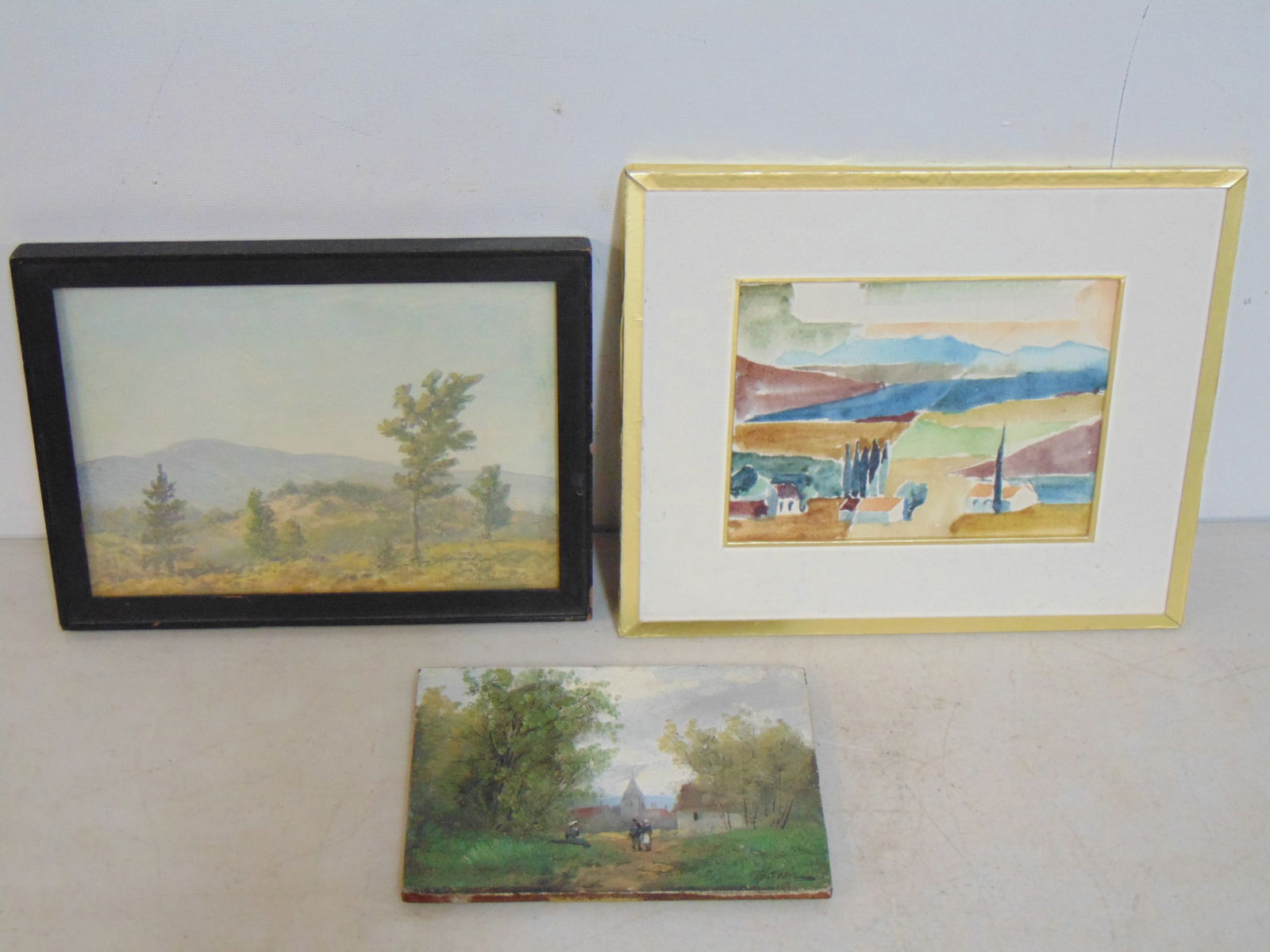 3 miniature paintings, Horace Robbins Burdick, Noel & illegible, "New Hampshire Mountains", signed (1 of 11)