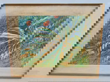 Painting, "The Cactus Plant, signed Earl Purdy, watercolor, 27" by 33"