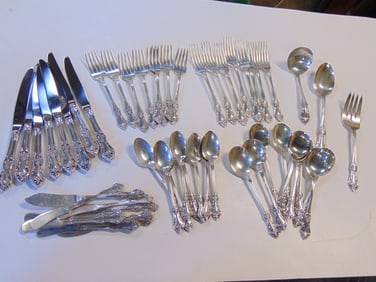 Set sterling flatware, Oneida Sterling, "Afterglow", service for 8 plus serving spoon, fork & ladle,
