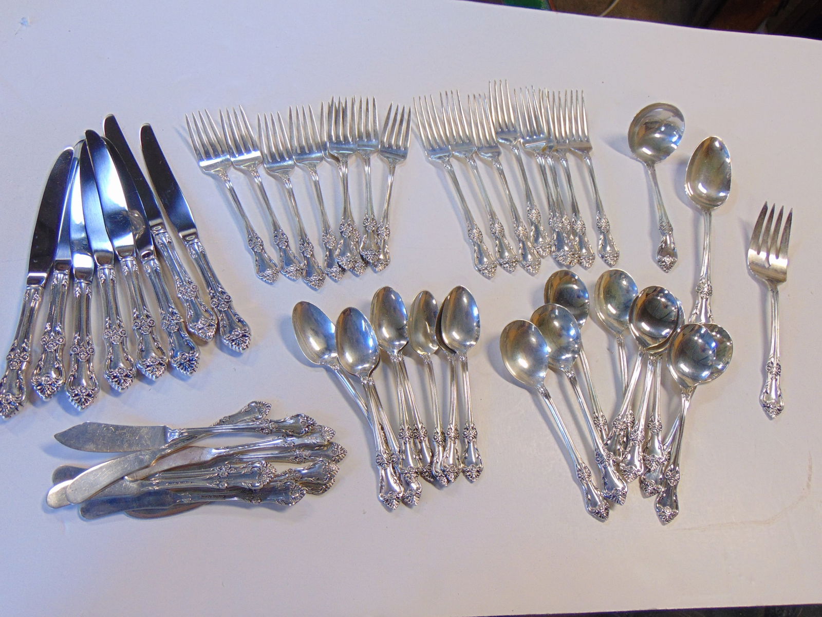Set sterling flatware, Oneida Sterling, "Afterglow", service for 8 plus serving spoon, fork & ladle, (1 of 5)