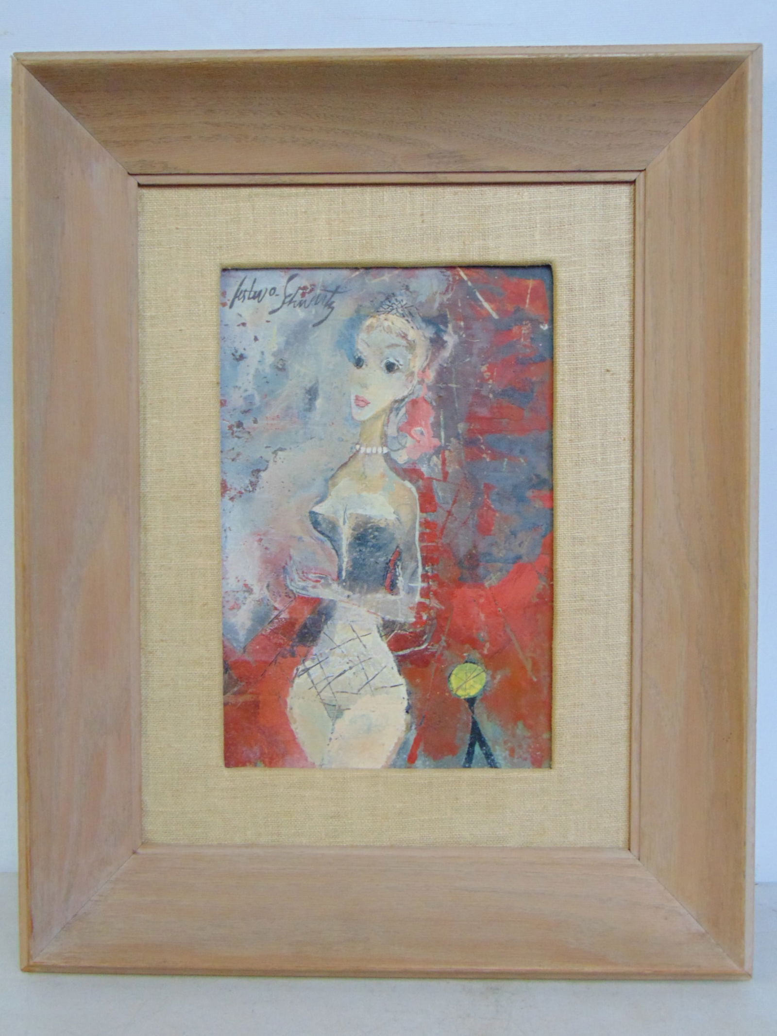 Painting, girl with necklace. signed Lester O. Schwartz, oil on board, 20.5" by 16.5" (1 of 5)