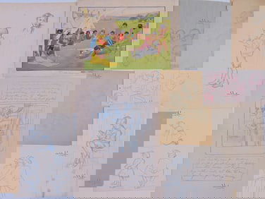 Large lot pencil drawn studies, Clara D. Davidson, with estate stamps, unframed, also includes print