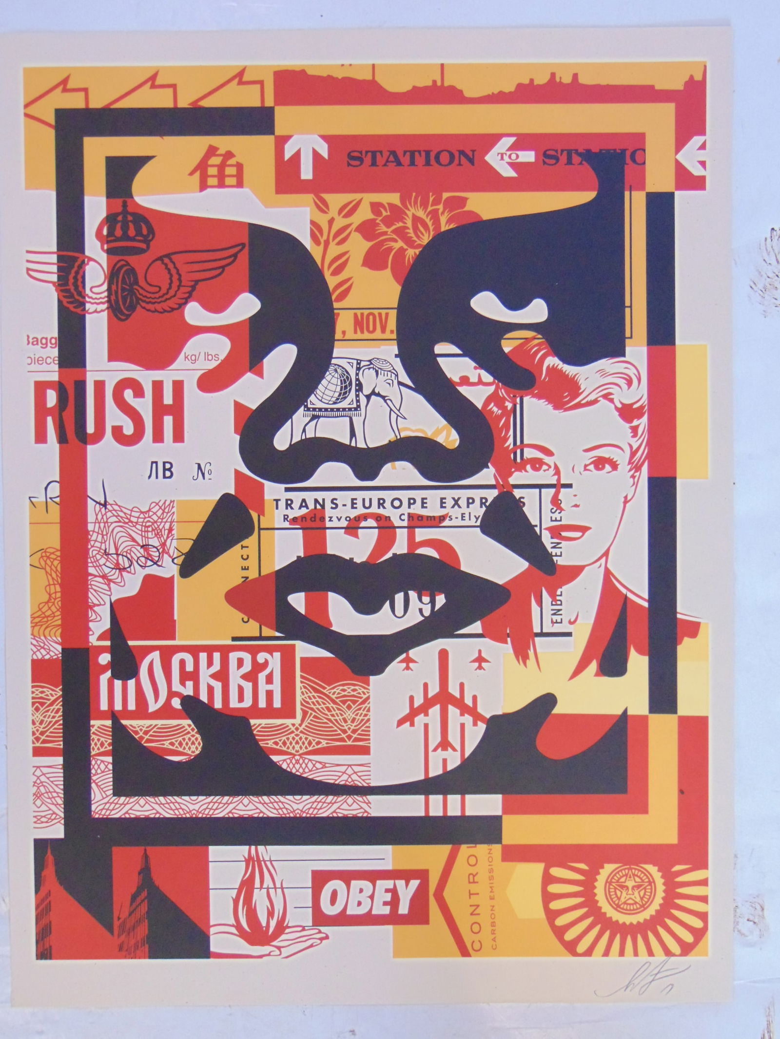 Vintage poster, "Obey 3 Face Collage", signed Shepard Fairey, unframed, 24" by 18" (1 of 4)