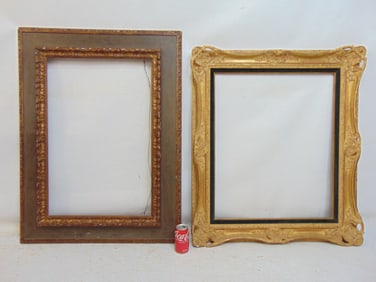 2 carved frames, carved, paint decorated, openings are 22.25" by 32.25" & 29.5" by 24"