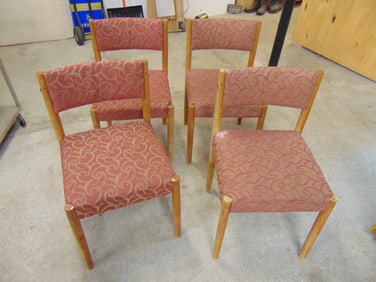 Set 4 Mid Century side chairs, Danish teak, chairs are 17" deep, 17" wide, height is 30.5", need re