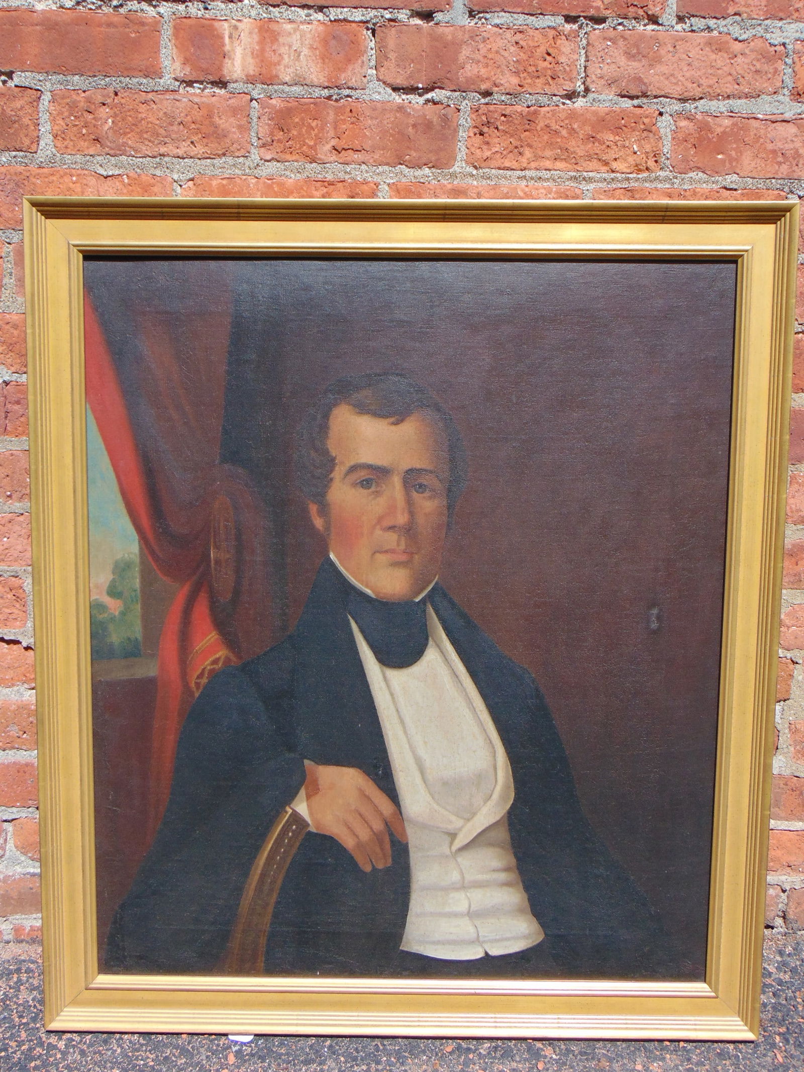 Painting, portrait gentleman, G. Cole, "Portrait of Otis Russell Freeman (as a young man), Father of: Painting, portrait gentleman, G. Cole, "Portrait of Otis Russell Freeman (as a young man), Father of Samuel Alden Freeman, painted by G. Cole (from original label, oil on canvas, relined, 30" by 26" (