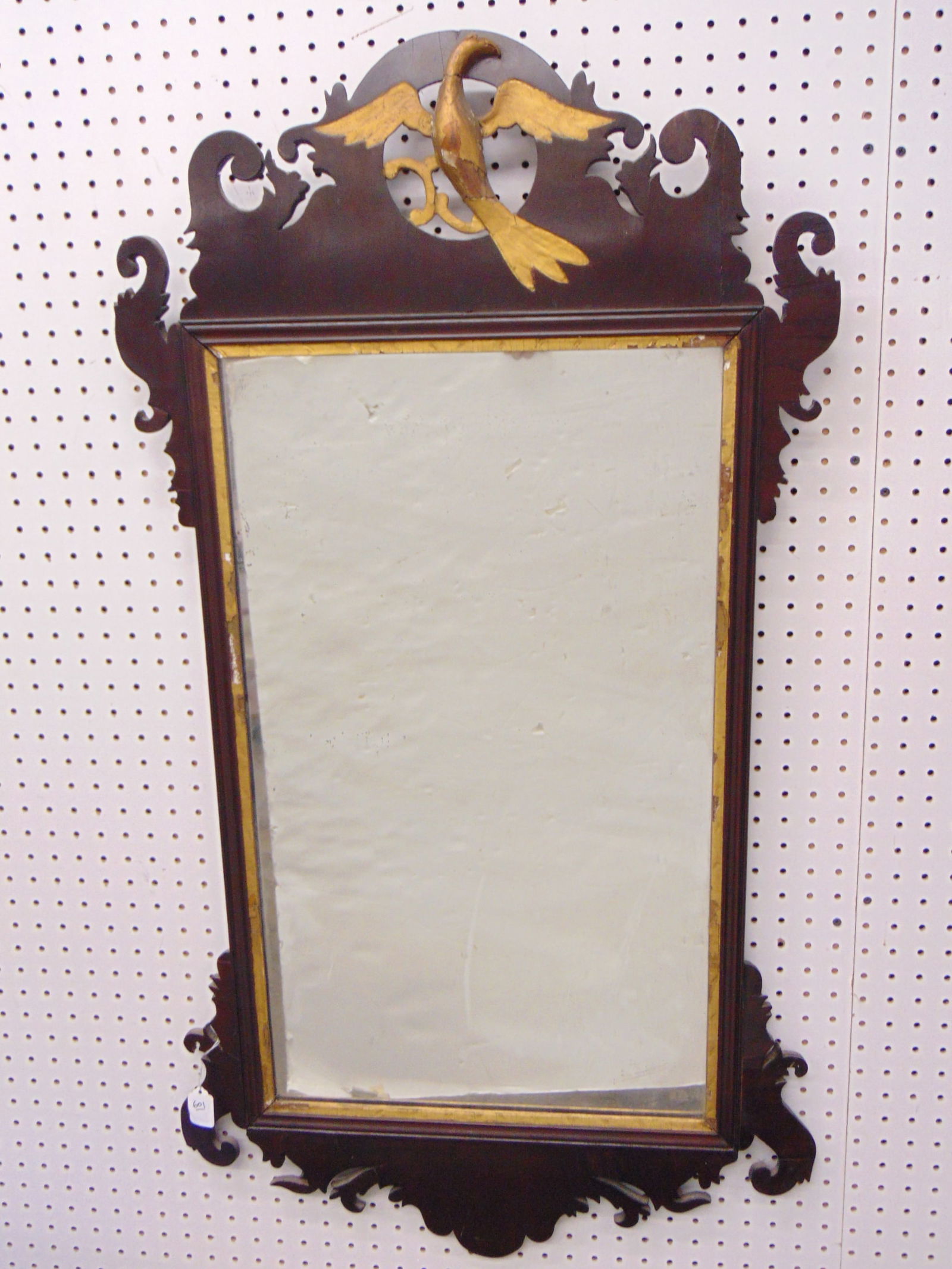 Mahogany Chippendale mirror with gold toned trim & eagle, mirror is 45" by 25" (1 of 8)