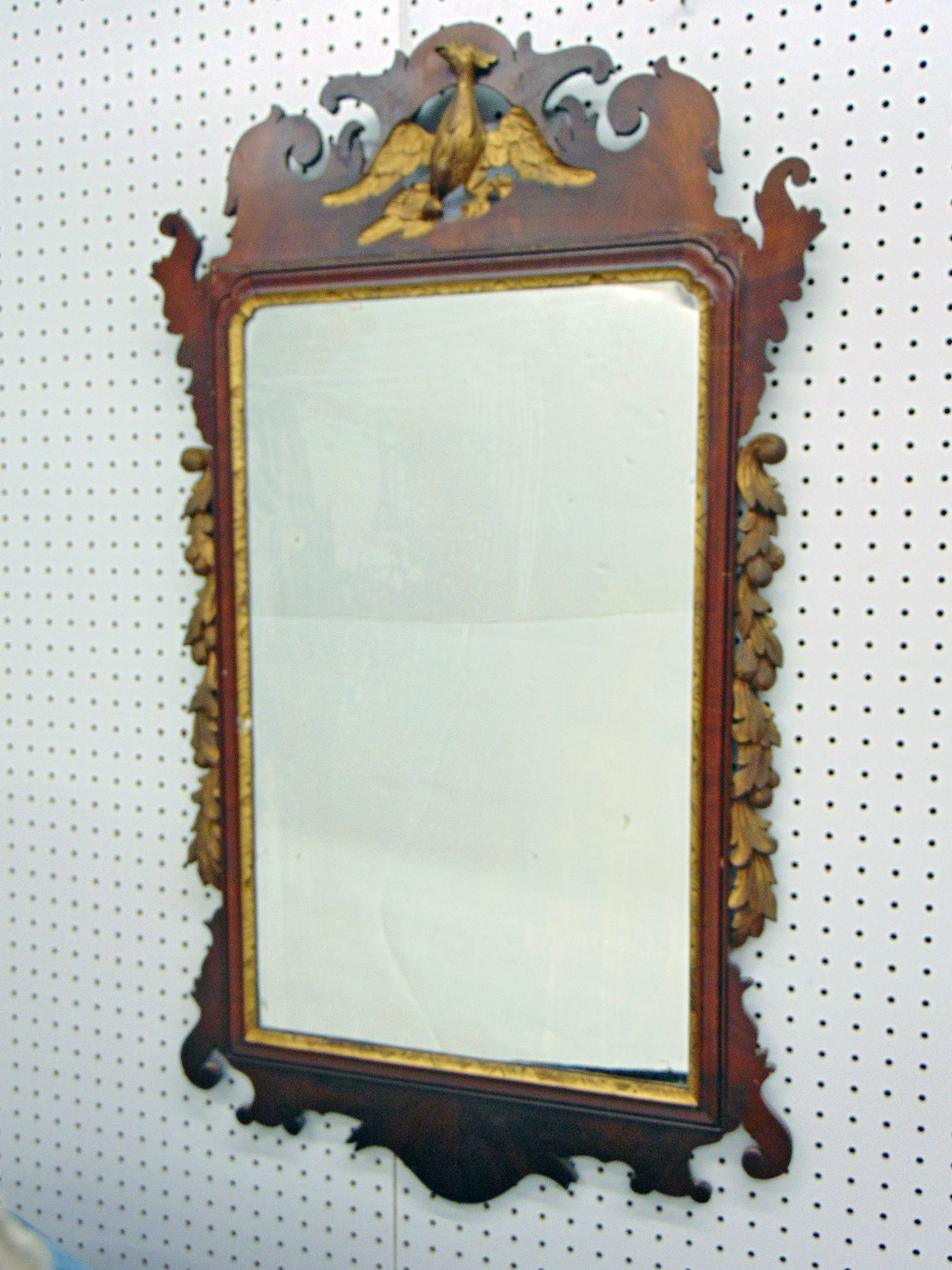Mahogany Chippendale mirror with carved sides, eagle on top, mirror is 39" tall, 22" wide (1 of 8)