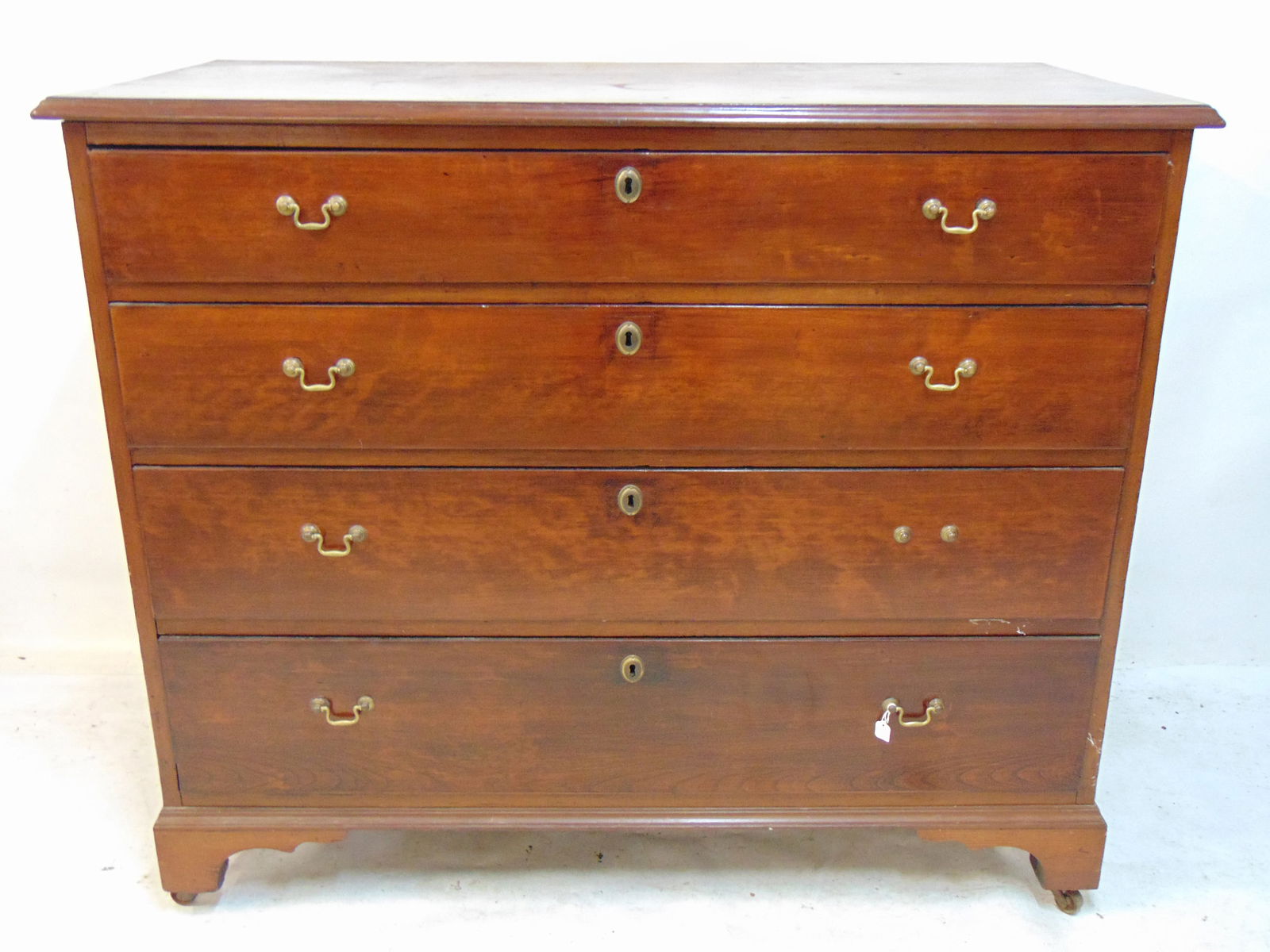 Antique mahogany 4 drawer chest, 18th Century American, pine secondary, brass hardware, chest is (1 of 9)