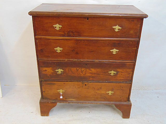 Antique lift top blanket chest with two drawers in base, high bracket feet, chest is 37" by 18" (1 of 6)
