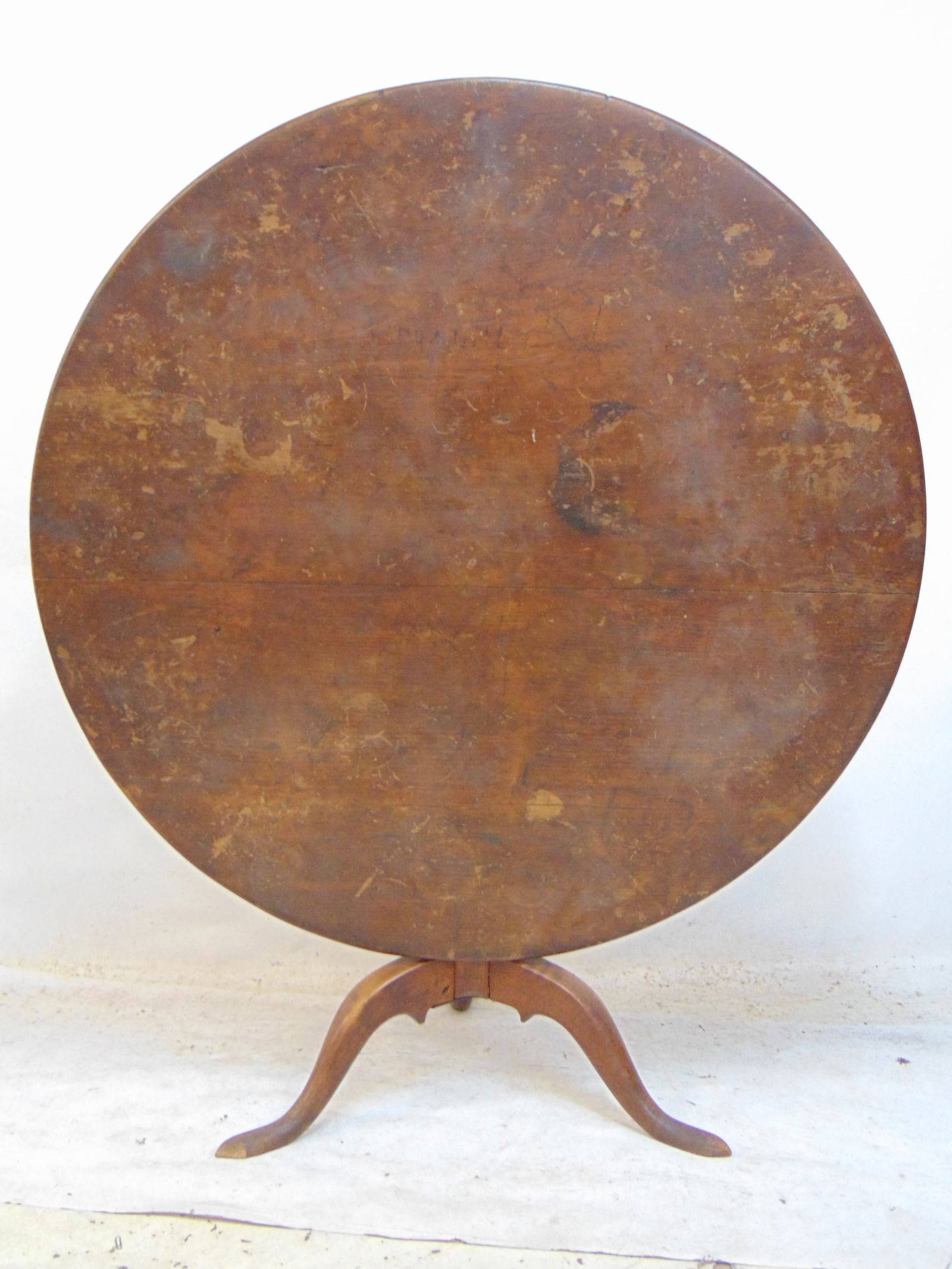18th Century pine tilt top breakfast table, one leg is missing a toe, top diameter is 42.75", height (1 of 6)