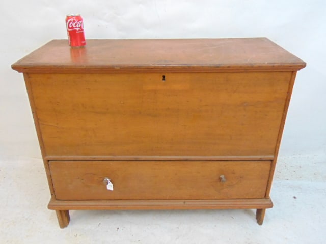 Diminutive cherry lift top blanket chest, single drawer base, replaced pulls, chest is 38.25" 16" (1 of 5)
