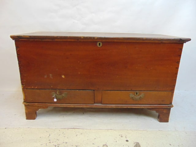 Cherry blanket chest with two small drawers in base, bracket feet, chest is 50.5" wide, 21? deep, (1 of 6)
