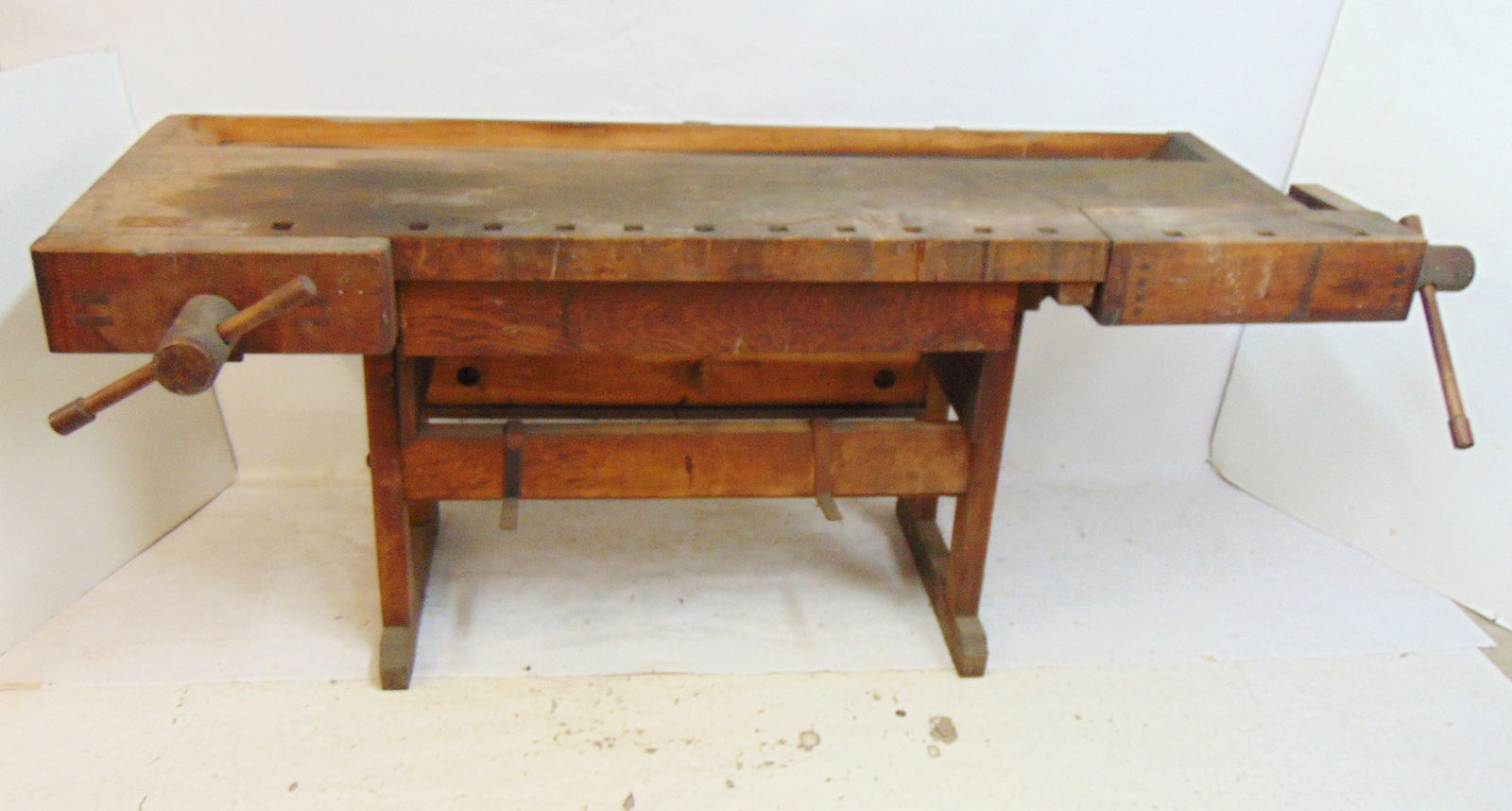 Workbench with two vices, drawer with various compartments, workbench is 79" long (excluding vice), (1 of 7)